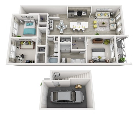 Floor plan for 3 beds, 2 baths, 1361 sqft